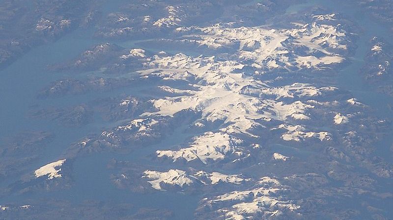 La cordillère Darwin vue du ciel.
