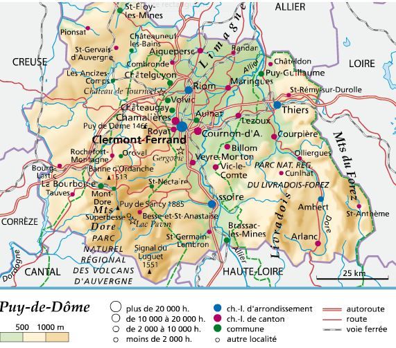 Localisation du lac Pavin dans le département du Puy-de-Dôme (63)