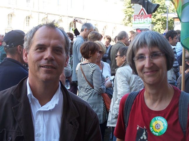 Les candidats Lionel Chollon (PC) et Dominique Mathieu-Vérité (EE/Les Verts).