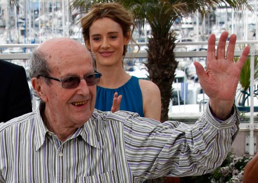 Manoel de Oliveira pendant le photocall. Juste derrière lui, Pilar Lopez