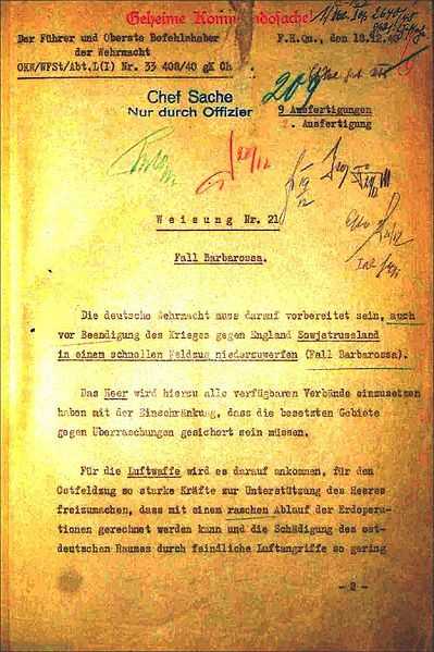 Opération Barbarossa "Fall Barbarossa Weisung 21"