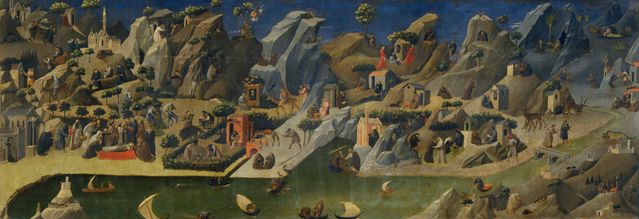 Thébaïde, tempera sur bois, 75 x 208 cm, Galerie des Offices, Florence