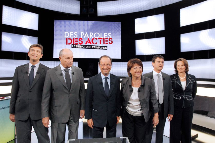 Les 6 candidats à la primaire socialiste, lors de leur 1er débat, le 15 septembre 2011