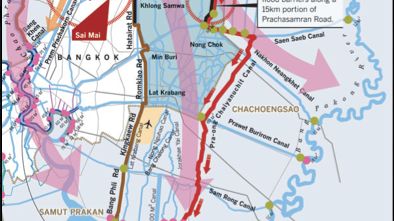 Carte du système de digues à l'Est de Bangkok