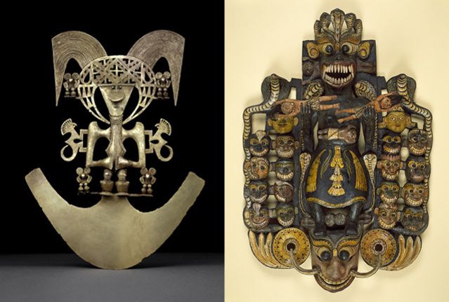 Pectoral en forme d'homme-oiseau Cauca , Colombie - Grand masque du démon Maha-Kola Sanniya