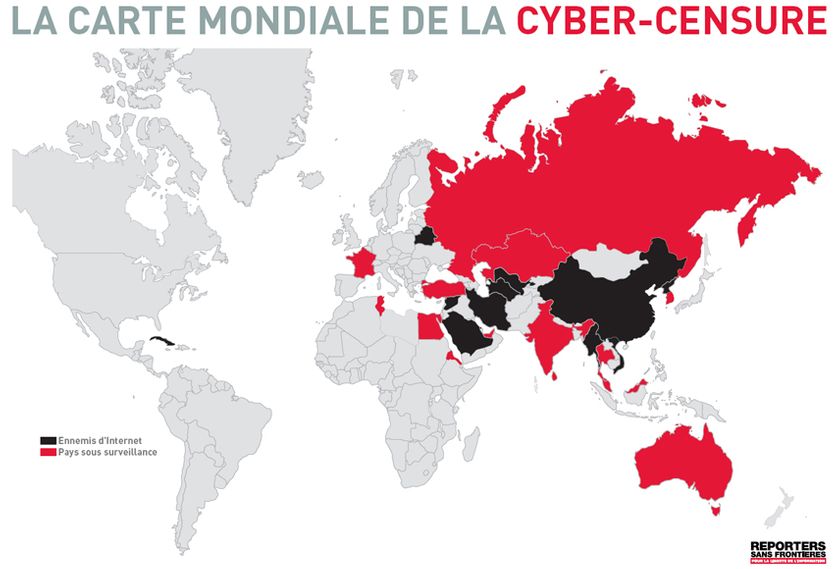 RSF : Carte mondiale 2012 de la cyber-censure