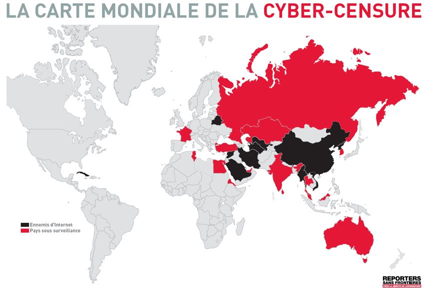 RSF : Carte mondiale 2012 de la cyber-censure