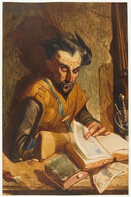 Don Quichotte lisant des romans de chevalerie - Philippe-Auguste Jeanron