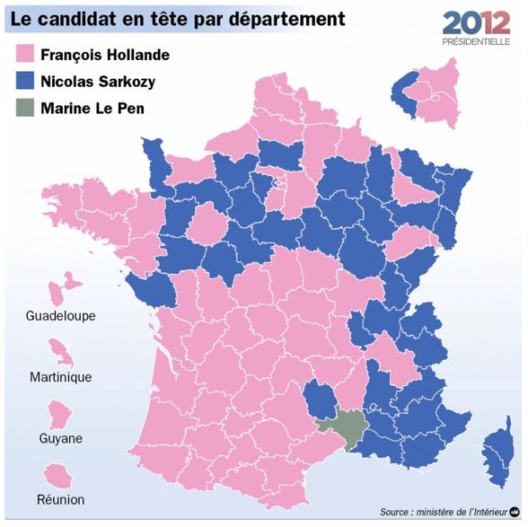 le candidat en tête par département