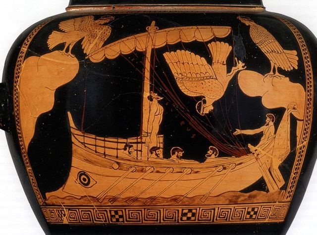 Ulysse et les Sirènes - Détail d'un stamnos attique à figures rouges du Peintre de la Sirène vers 480-470 av. J.-C.