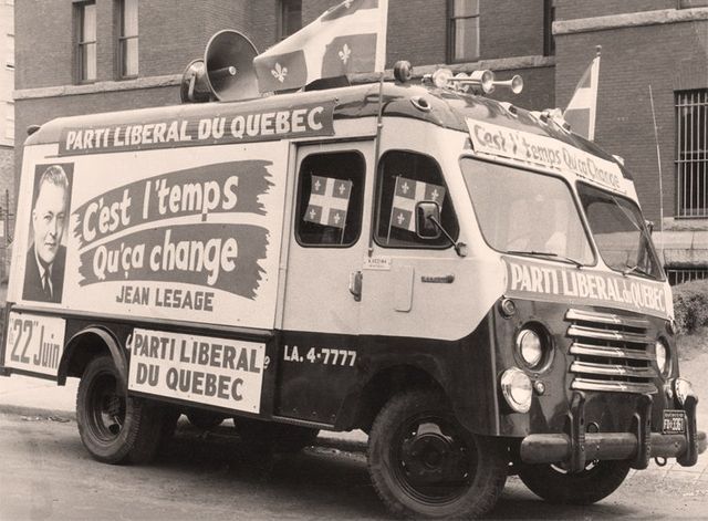 Camion du Parti libéral du Québec lors de la campagne pour les élections générales de 1960
