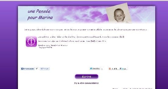Capture d'écran du site unepenseepourmarina.free.fr
