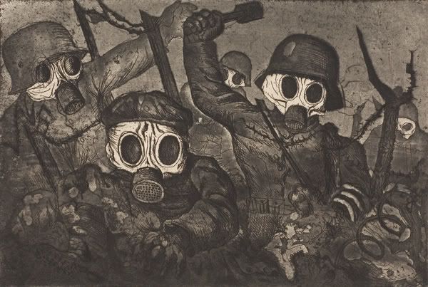 Assaut sous les gaz - Aquatinte d'Otto Dix - 1924