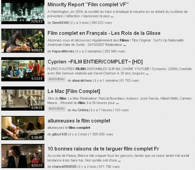 Des centaines de films sont disponibles dans leur intégralité