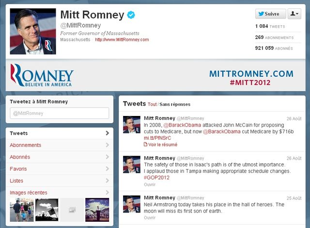 La page Twitter de Mitt Romney