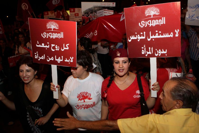 Des manifestantes, lors de la fête des femmes, à Tunis, le 13 août 2012