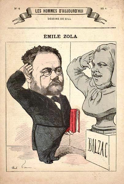 Zola, les Rougon-Macquart sous le bras, rend hommage à son modèle, Balzac