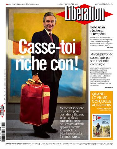 La une de Libération ce lundi 10 septembre