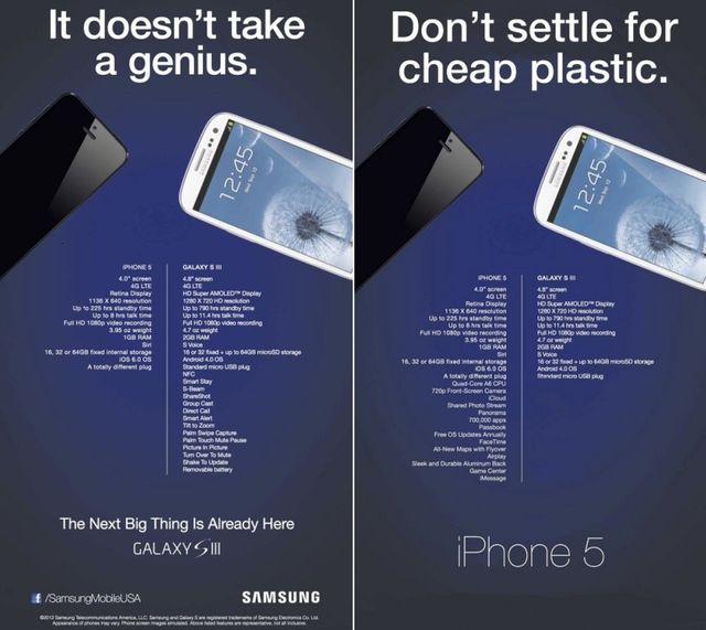 A gauche, la publicité de Samsung. A droite, celle détournée par les fans d'Apple.