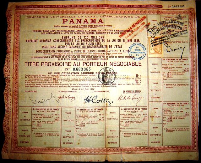 Action provisoire de la Compagnie Universelle du canal interocéanique de Panamà