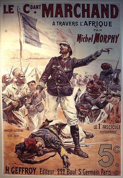 Illustration d'époque relatant l'expédition Marchand à travers l'Afrique.