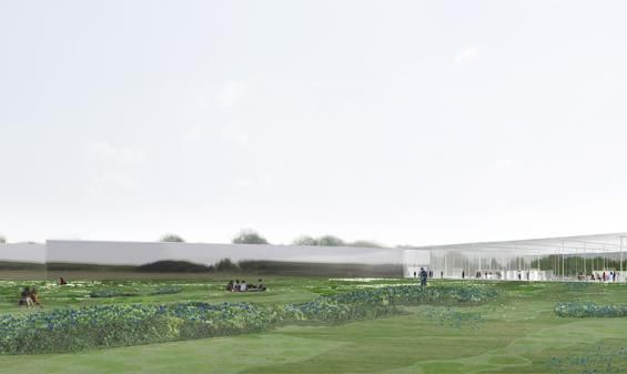 Vue aérienne du musée du Louvre-Lens depuis le sud