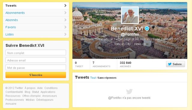 La page Twitter du Pape est déjà disponible
