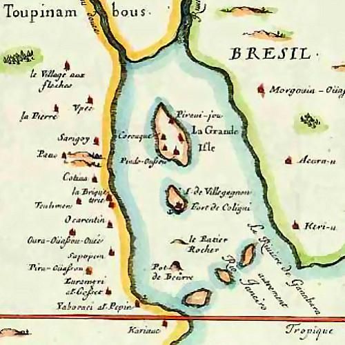 Carte française de la baie de Guanabara vers 1555 par Duval