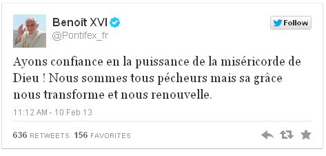 Dernier tweet du pape Benoît XVI