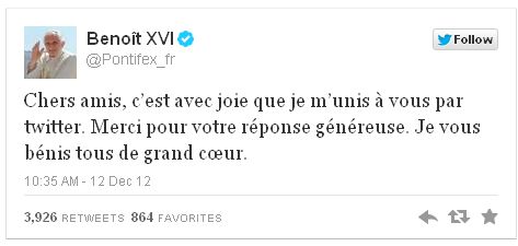 Premier tweet du pape Benoît XVI