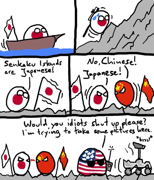 Un groupe d'activistes japonais et chinois dans la dispute des îles Senkaku, déssin humoristique, 19 August 2012