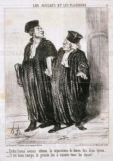 Avocats et Plaideurs : "Enfin, nous avons obtenu la séparation des biens !" - Gravure d'Honoré Daumier - 1851