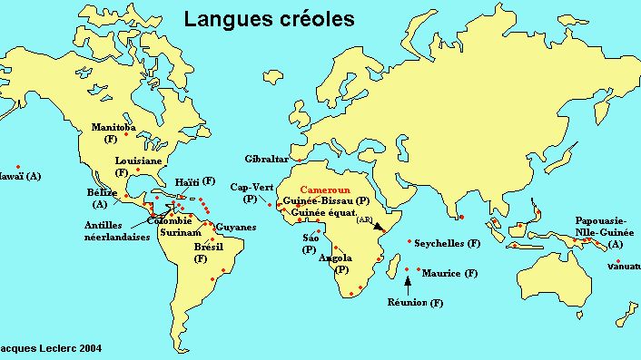 Carte des langues créoles