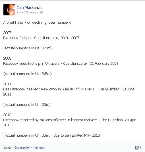 Capture d'écran de la page Facebook de Iain Mackenzie