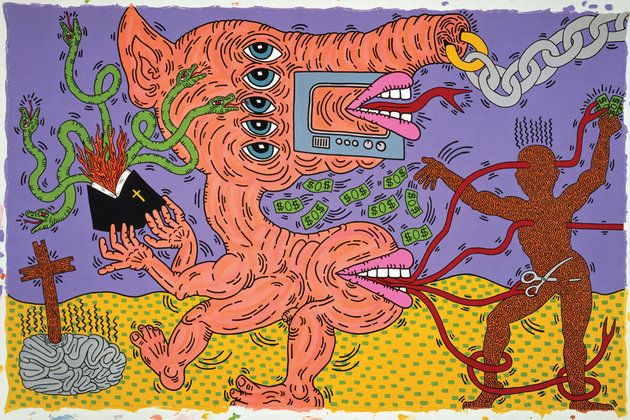 © Keith Haring, Untitled, 25 septembre 1985 Glenstone Acrylique et email sur toile 304,8 x 457,2 cm. Keith Haring Foundation
