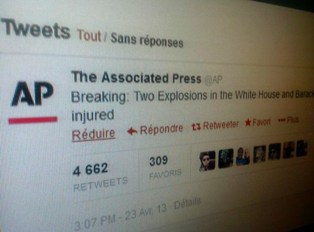 Un faux tweet d'AP avait fait chuter le Dow Jones