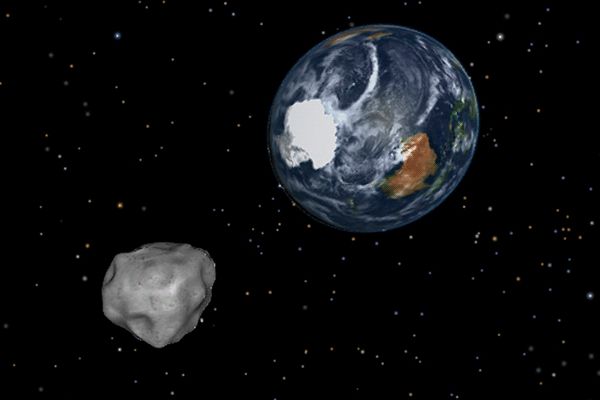 Simulation de l'approche de l'astéroïde 2012 DA14 qui est passé près de la Terre le 15 février 2013.