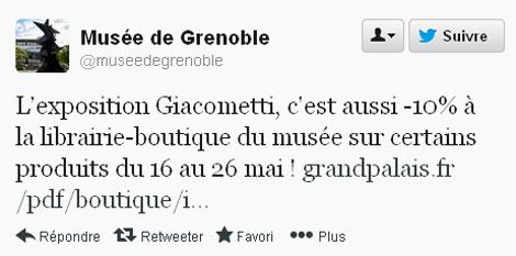 Tweet promotionnel du musée de Grenoble