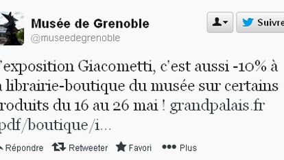 Tweet promotionnel du musée de Grenoble
