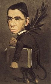 Caricature d'Emile Littré portant son Dictionnaire de la langue française - vers 1877