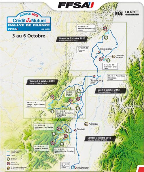 Carte des parcours du Rallye de France Alsace 2013