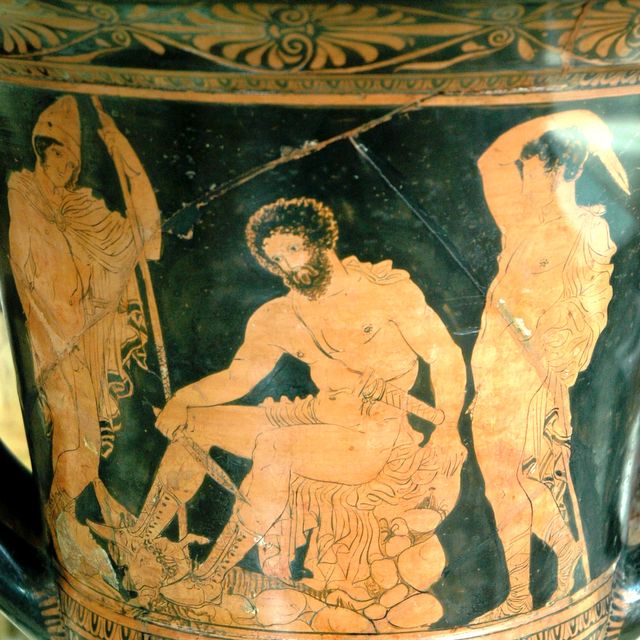 Ulysse aux Enfers consultant l'esprit de Tirésias - Cratère lucanien du Peintre de Dolon, IVe siècle av. J.-C.