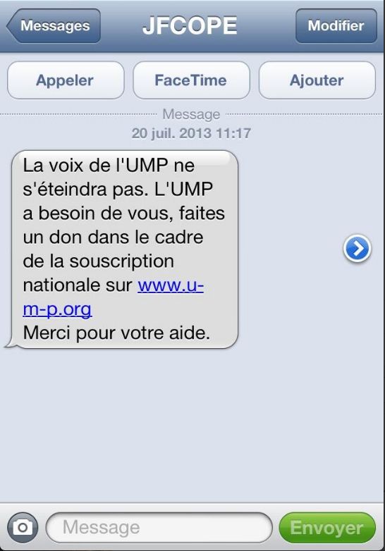 Le SMS envoyé par l'UMP