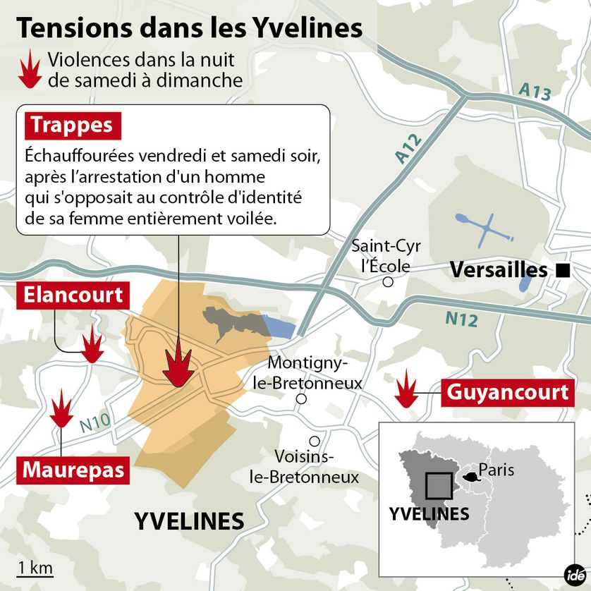 Les lieux d'émeutes dans les Yvelines