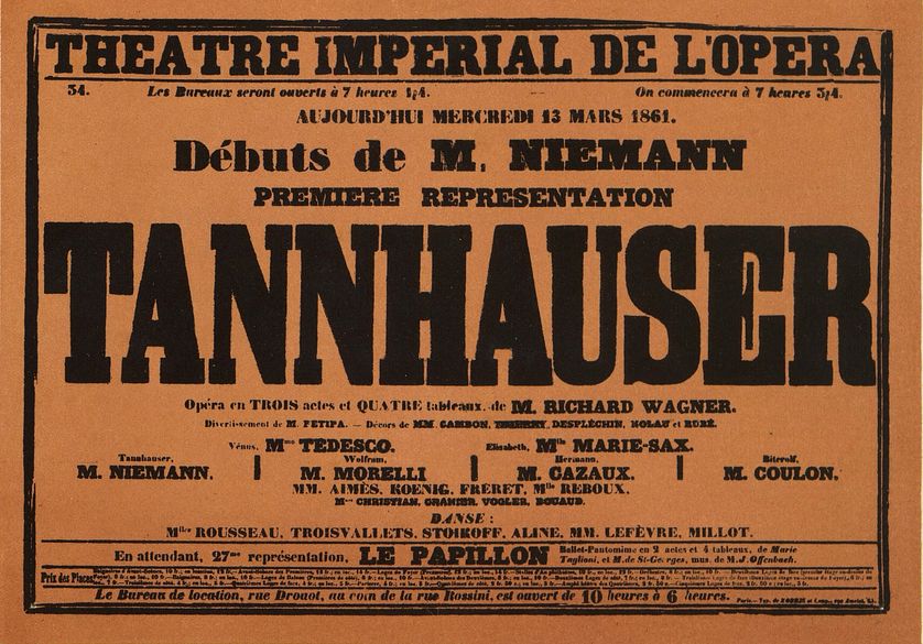 Affiche de la première représentation française de Tannhäuser