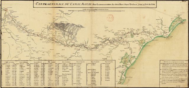 "Carte générale du canal royal pour la communication des deux mers depuis Toulouse jusqu'au port de Cette" - XIXème siècle