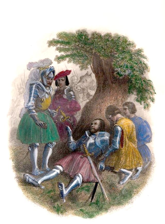 La mort de Bayard - "Histoire de France depuis les temps les plus reculés jusqu'à la mort de Louis XVI" - 1839