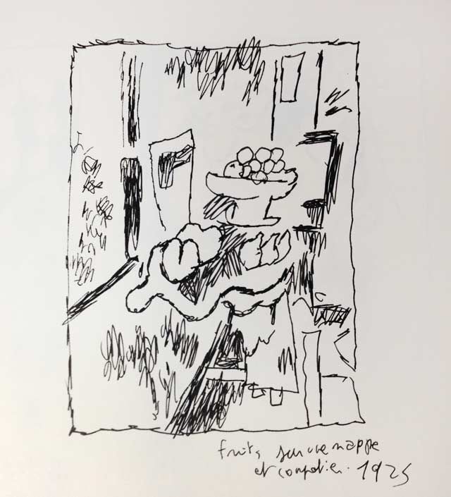 "Fruits sur une nappe et compotier" de Georges Braque, revu par Joann Sfar