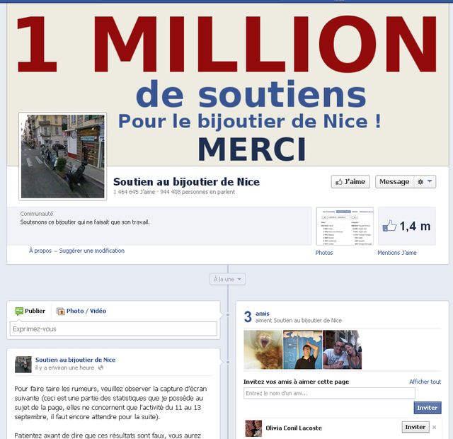 Page Facebook en soutien au bijoutier de Nice