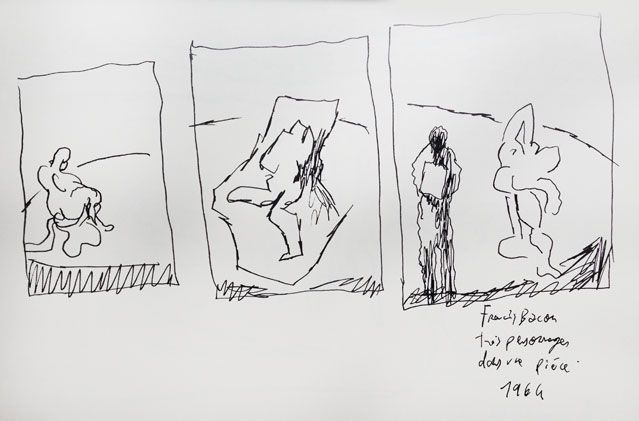 "Trois personnages dans une pièce" de Francis Bacon (1964), revisité par Joann Sfar